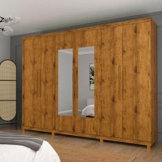 Guarda Roupa Casal Com Espelho 6 Portas Absolut New Madeirado Com Pés Madeirado- Gelius