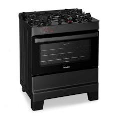 Fogão A Gás 5 Bocas Automático Ideal Top Glass Preto Mesa De Vidro T5VAP Esmaltec Bivolt