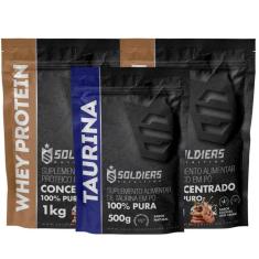 Kit: Whey Protein Concentrado 2kg + Taurina 500g - 100% Importado - Soldiers Nutrition-Unissex