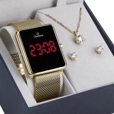 Relógio Feminino Champion Digital Quadrado Dourado Ch40080v
