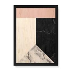 Arte Maníacos Quadro Decorativo em Madeira Escandinava faixa Reta Rosa - 23x16,25cm (Moldura caixa em laca preta)