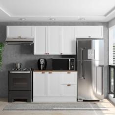 Cozinha Modulada 4 Peças 7 Portas 2 Gavetas Balcão com Tampo Unna Branco