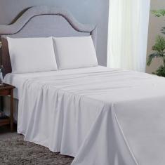 Jogo de Cama de Casal 4 pç Lençol + Fronhas Premium Micro Percal 400 Fios Liso Branco