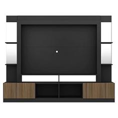 Rack c/Painel Tv 65" Prateleiras c/Espelho Oslo Multimóveis Preto/madeirado