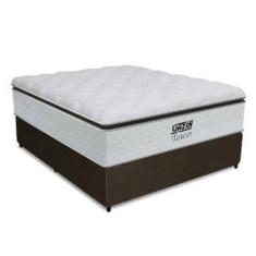 Cama Box Casal Colchão Molas Ensacadas Tower 138x188x72cm Branco/Marrom Gazin -  Suporta até 120kg por Pessoa