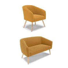 Kit 1 Sofá Namoradeira e 1 Poltrona Stella Bouclê Pés Palito Natural - D`Rossi