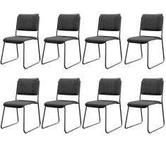 Kit 08 Cadeiras Hoteleira Auditório Empilhável Inter L02 Crepe Preto - Lyam Decor