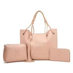 Bolsa 3 peças bolsa+nécessaire+carteira elegante KITLISBOA-Feminino