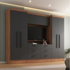 Guarda-roupa Modulado Viena 4 Portas 6 Gavetas 3 Peças Espresso Móveis Nogal/Grafite
