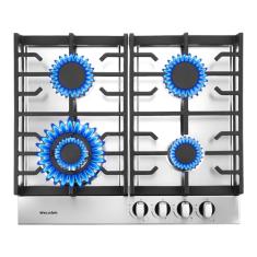 Weceleh Fogão a Gás de 61 cm, 4 Queimadores, 27400BTU, Proteção de Termopar, Aço Inoxidável, Conversível NG/GLP
