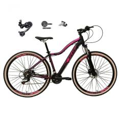 Bicicleta Feminina Aro 29 Ksw Mwza Câmbio Deore E Altus 27v Hidráulico Garfo Trava Pneu Faixa Bege - Preto/rosa Tam.15