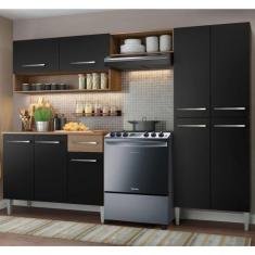 Cozinha Compacta Madesa Emilly Pop Com Armário e Balcão, Rustic/Preto
