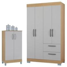 Guarda Roupa Solteiro Tóquio 4 Portas com Armário Multiuso 2 Portas Pe