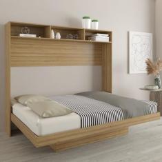 Cama Articulada Casal Horizontal com Nichos e Prateleiras Cm8043 Amendoa