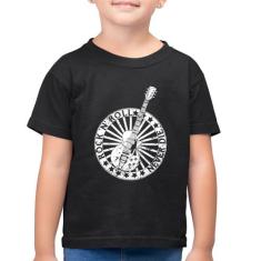 Camiseta Algodão Infantil Rock n Roll Never Die Guitarra - Foca na Mod