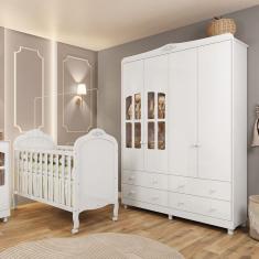 Quarto de Bebê Completo com Berço Mini Cama  e Guarda Roupa 100 MDF com Janela Elô New Móveis Peroba