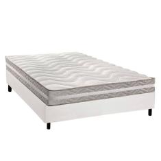 Cama Box Casal: Colchão Espuma D33 Paropas D45/ Pro Sono Double Face Prata + Base CRC Courano White (138x188)