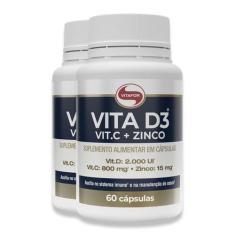 Kit 2 Vita D3  C  Zinco Vitafor 60 Cápsulas