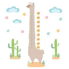 Adesivo de Parede Lhama Régua de Crescimento Infantil