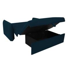 Sofá-Cama Casal com Baú 2 Lugares Zaia Suede Azul - Modern