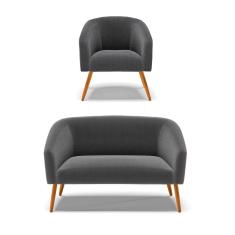 Sofá Namoradeira E Poltrona Pé Palito Castanho Stella Bouclê Graf D03 - D'rossi