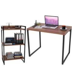 Kit Mesa Para Escritório com Estante Office Estilo Industrial Form 90 