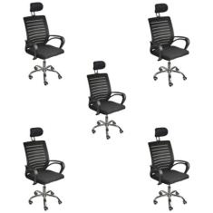 Kit 5 Cadeiras de Escritório Secretaria Diretor Roma Ergonômica com Ap