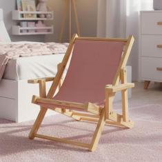 Cadeira Espreguiçadeira Dobrável Infantil Madeira Maciça Natural Tecid