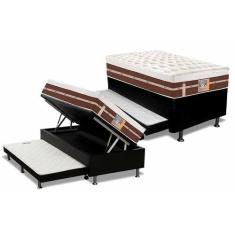 Cama Box Baú c/Auxiliar Solteiro: Colchão Molas Castor Pocket Silver S