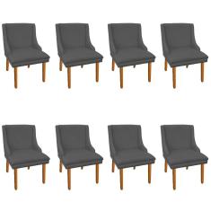Kit 8 Cadeiras de Jantar Suede Grafite Pés Palito