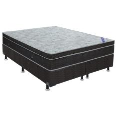 Cama Box King: Colchão Molas Ortobom Nanolastic Light Selado + Base Crc Suede Black(186X198)