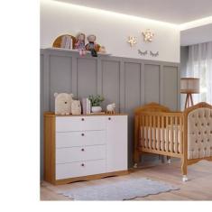 Quarto de Bebê 2 Peças com Berço Capitonê Cômoda 4 Gavetas Aquarella E