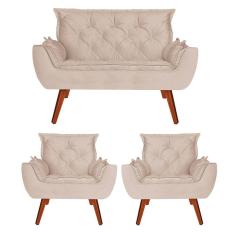 Namoradeira + 2 Poltronas Opala Veludo Creme