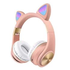 Fone Orelha de Gato Rosa Wireless com LED Fashion Ear Cat M1