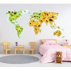 Adesivo De Parede Mapa Mundi Animais Infantil tamanho 50cmx100cm