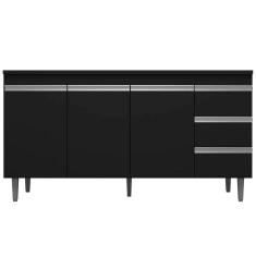 Balcão de Pia 160 cm Adriana 3 Portas 3 Gavetas Preto Fosco
