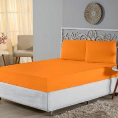 Jogo de Lençol Queen Malha 100% Algodão 3 Peças - Laranja