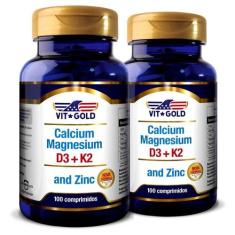 Cálcio Magnésio Zinco Com Vit. D3 E K2 Vitgold Kit2x 100 Comp