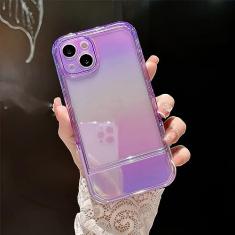 Capa de telefone transparente para suporte de cadeira colorida a laser de luxo para iPhone 11 12 13 Pro X XR XS MAX Capa traseira protetora elegante, roxa, para iPhone 12Pro Max