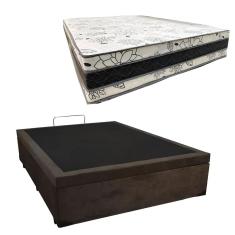 Cama Base Box Baú Casal Super Confort Suede Marrom + Colchão Casal Super Confort D33  28x138x188