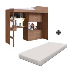 Cama Alta Solteiro Multifuncional Com Colchão Montana Lion Art In Móveis
