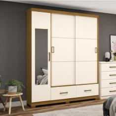 Roupeiro Guarda Roupa Casal 3 Portas 2 Gavetas Espelho 