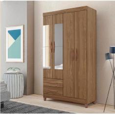 Guarda Roupa Roupeiro Solteiro 4 Portas com Espelho 2 Gaveta