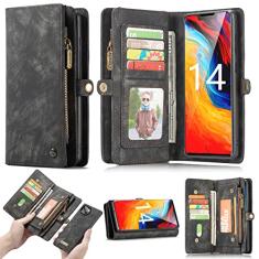 JINGANGYU JGY Capa carteira de couro para iPhone 15 Pro, capa magnética destacável para iPhone 15 Pro com bolso com zíper e porta-cartões para iPhone 15 Pro, capa carteira removível à prova de choque