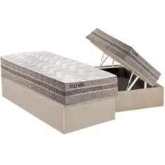 Cama Box Baú Solteiro: Colchão Molas Paropas MasterPocket Ensacadas Texture + Base CRC Suede Clean(88x188)