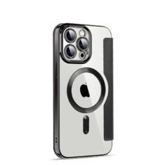 Capa de telefone de couro flip de carregamento sem fio para iPhone 15 14 Pro Max 12 13Pro 11 Pro Max Capa transparente à prova de choque para cartão de visita, T1, para iphone 13PRO MAX