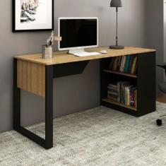 Mesa para Escritório 1 Prateleira Me4182 Amêndoa/Preto - Tecno Mobili,