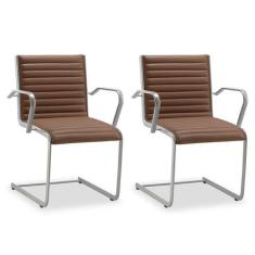 Kit 2 Cadeiras Escritório Fixa Terracota Com Braços Prata - Alezzi