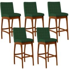 Kit 05 Banquetas Altas Para Cozinha Sala de Jantar Fixa Mila B04 Suede