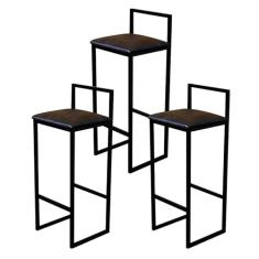 Kit 3 Banqueta Alta Cozinha Bar Balcão Bistrô Industrial Preta Assento Estofado (MARROM)